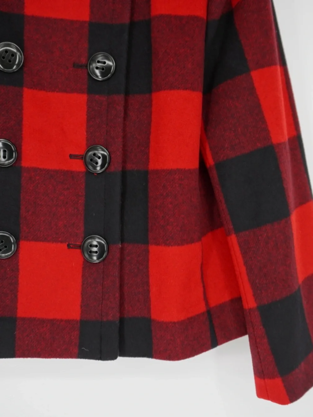 J.Crew 100% Wool Double Breasted Buffalo check plaid peacoat Jacket Size 12 - Picture 7 of 13